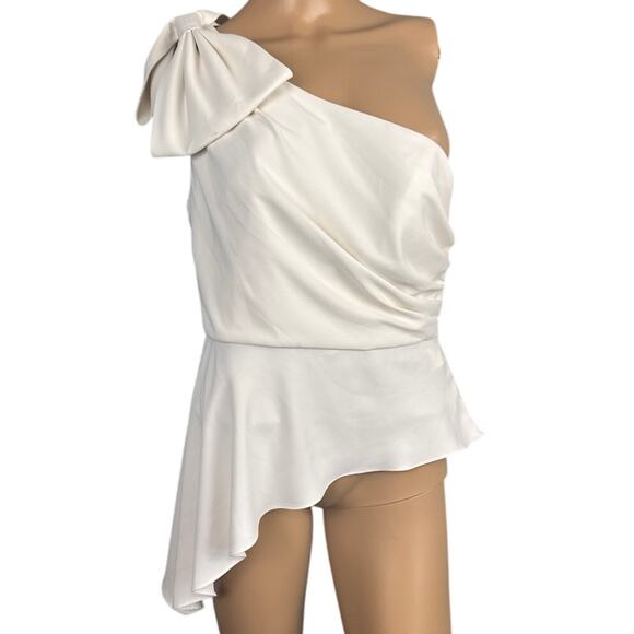 Amanda Uprichard One Shoulder Blouse Asymmetrical Hem Bow Designer Size M - Picture 3 of 8
